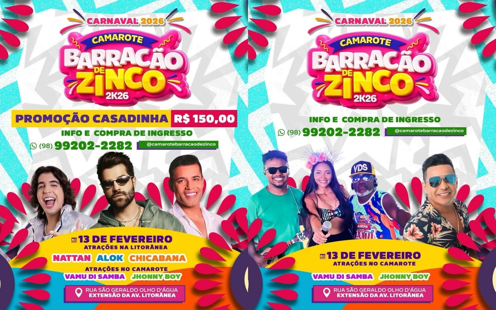 CAMAROTE BARRACÃO DE ZINCO ABRE O CARNAVAL 2026 COM GRANDES ATRAÇÕES NA LITORÂNEA