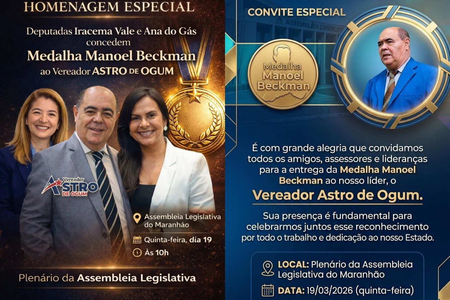 LIDERANÇAS COMUNITÁRIAS SÃO CONVIDADAS PARA MOMENTO HISTÓRICO NA ASSEMBLEIA: ASTRO DE OGUM RECEBERÁ A MEDALHA MANUEL BECKMAN