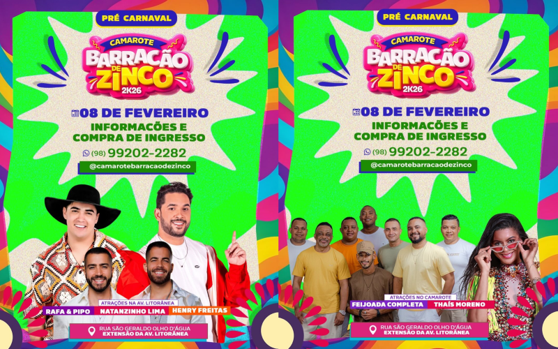 NESTE DOMINGO(08), ÚLTIMA PRÉVIA DE CARNAVAL NO CAMAROTE BARRACÃO DE ZINCO