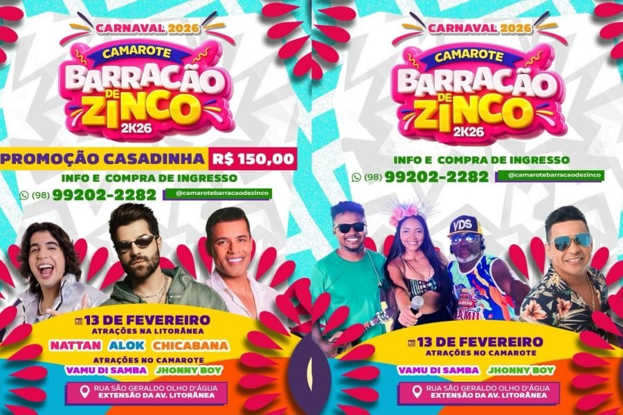CAMAROTE BARRACÃO DE ZINCO ABRE O CARNAVAL 2026 COM GRANDES ATRAÇÕES NA LITORÂNEA