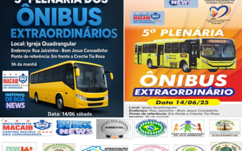 COROADINHO RECEBE NESTE SÁBADO(14), A 5ª PLENÁRIA PÚBLICA POPULAR DAS COMUNIDADES!🚍